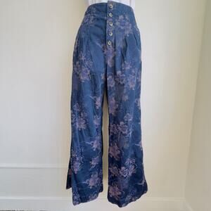 Anthropologie Pilcro 28 Ultra High Rise Wide Leg Jeans Pants Floral Metallic